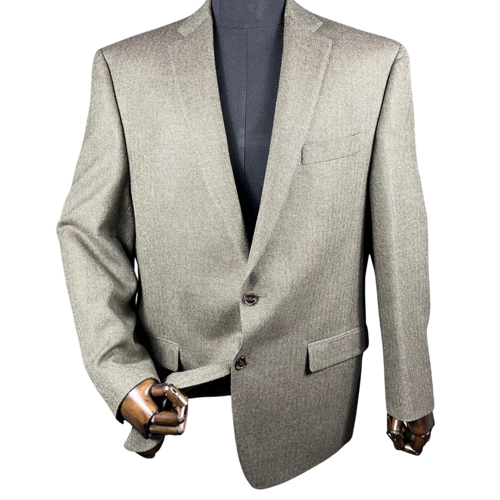Ralph Lauren Sport Coat Mens 44R Brown Herringbone Wool Elbow Patches Blazer